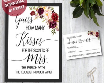 How innumerable kisses Etsy photo about How Many Kisses for the Soon to Be Mrs Free Printable referred to as How numerous kisses Etsy
